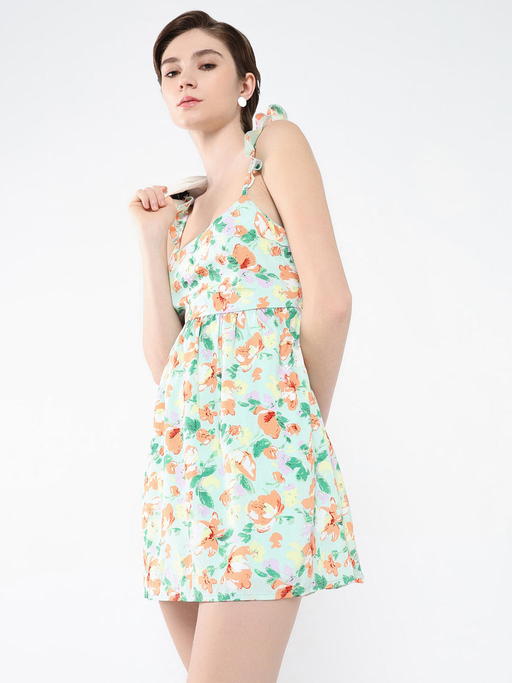 Women's Floral Green Fit and Flare Dress