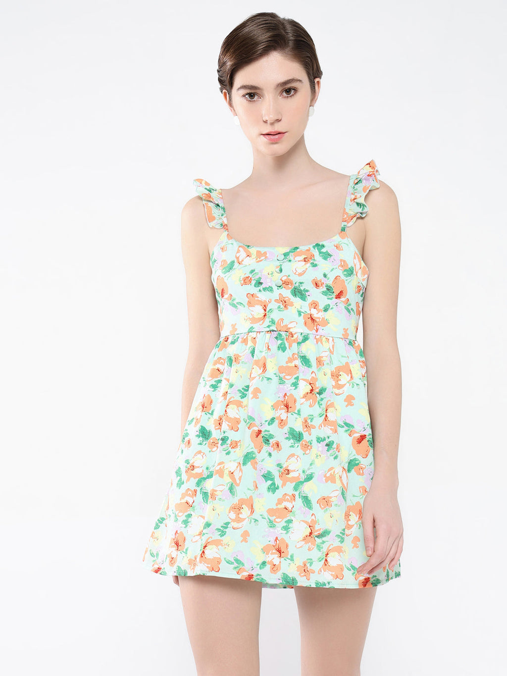 Women's Floral Green Fit and Flare Dress