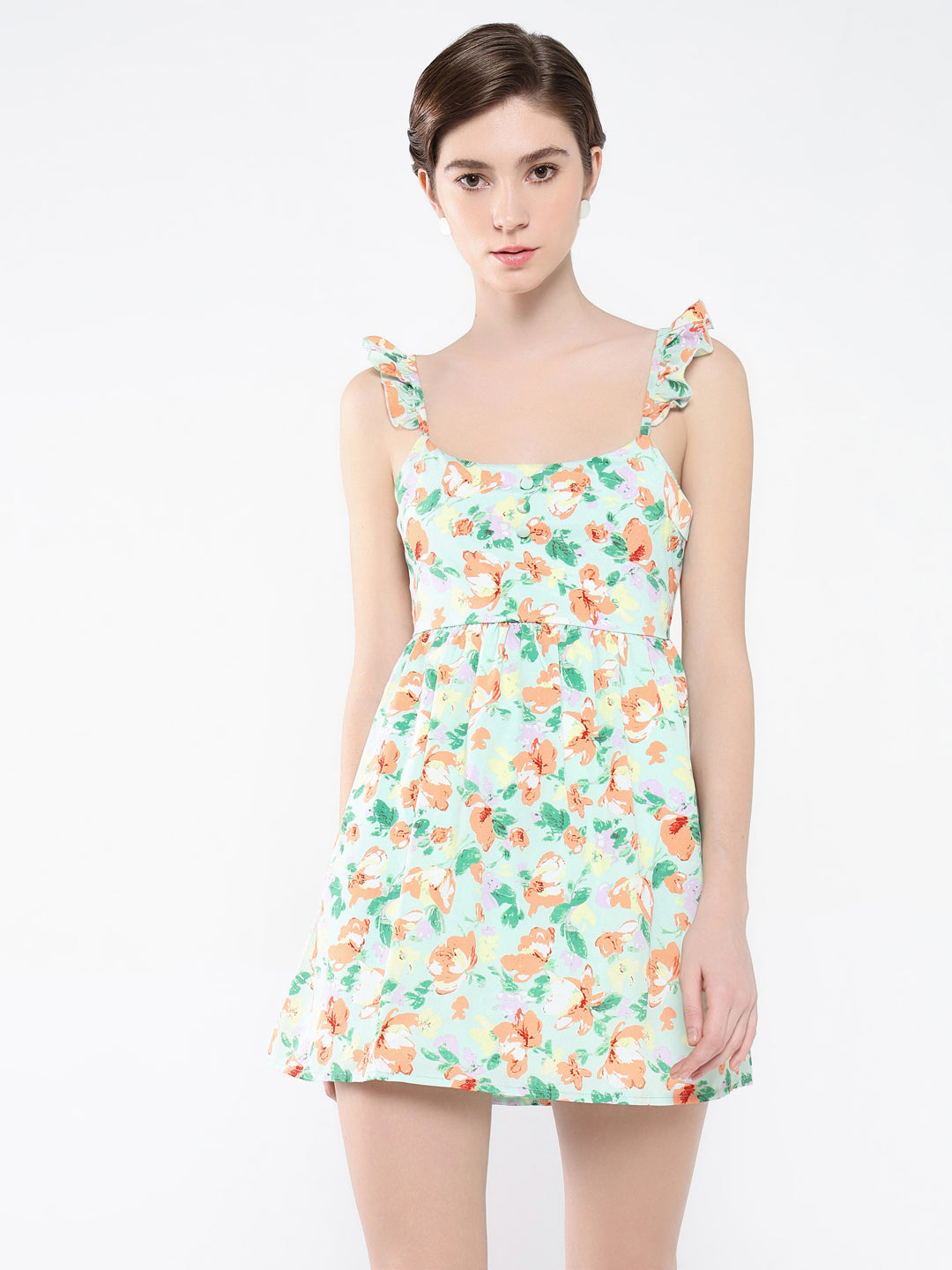Women's Floral Green Fit and Flare Dress