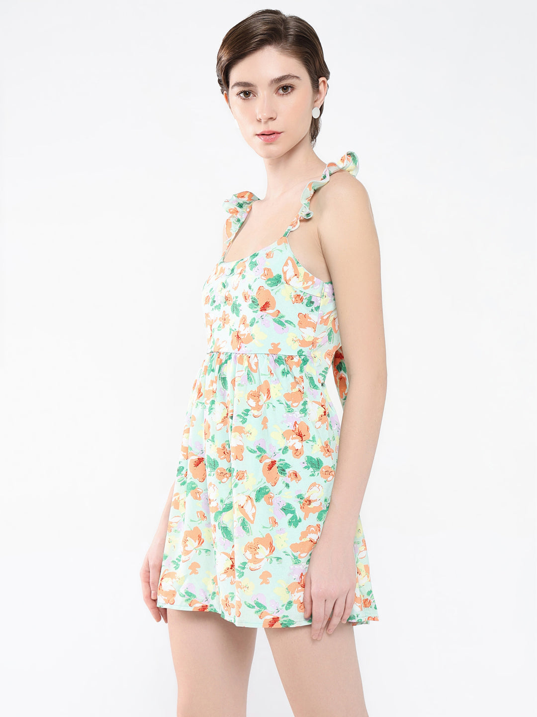 Women's Floral Green Fit and Flare Dress