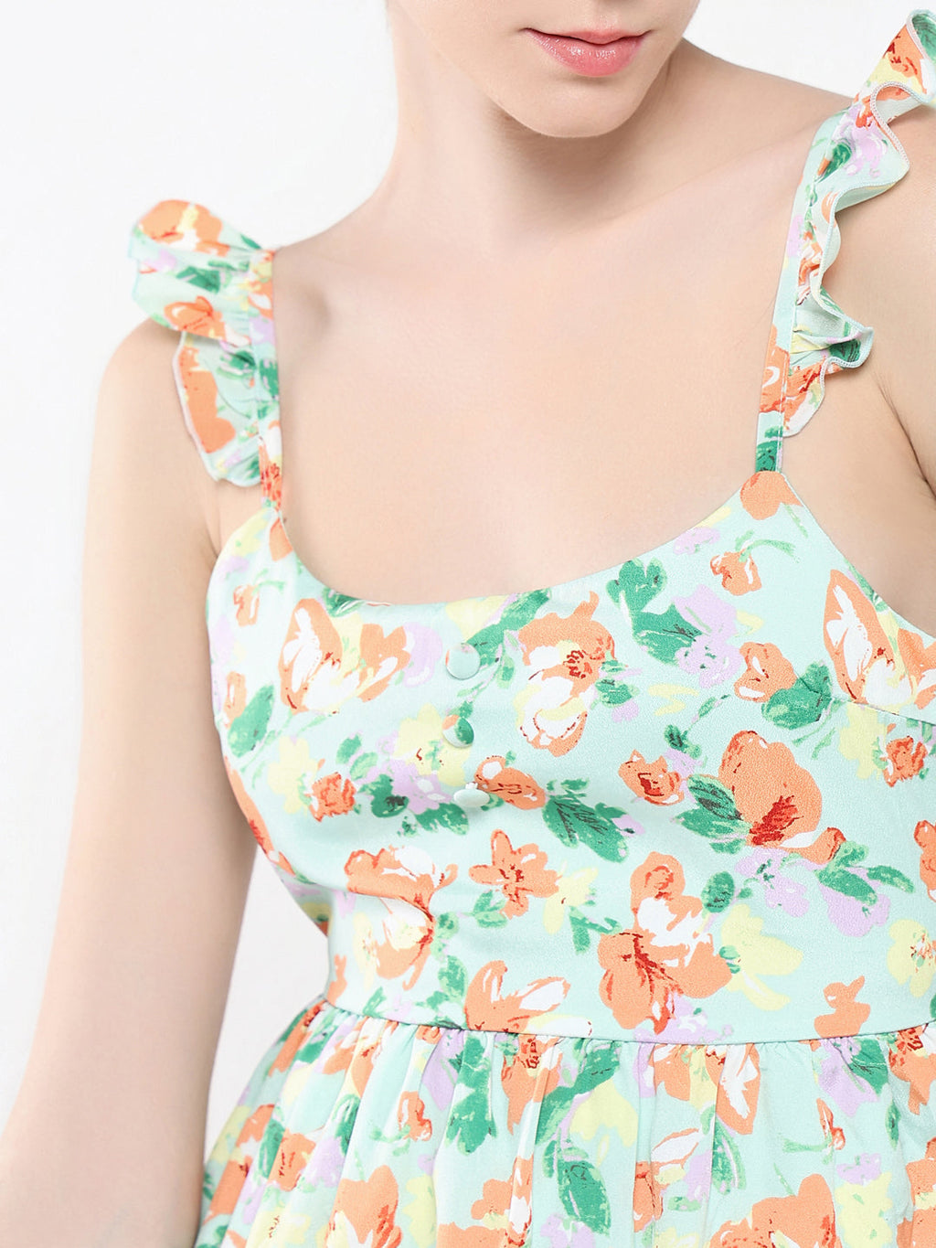 Women's Floral Green Fit and Flare Dress