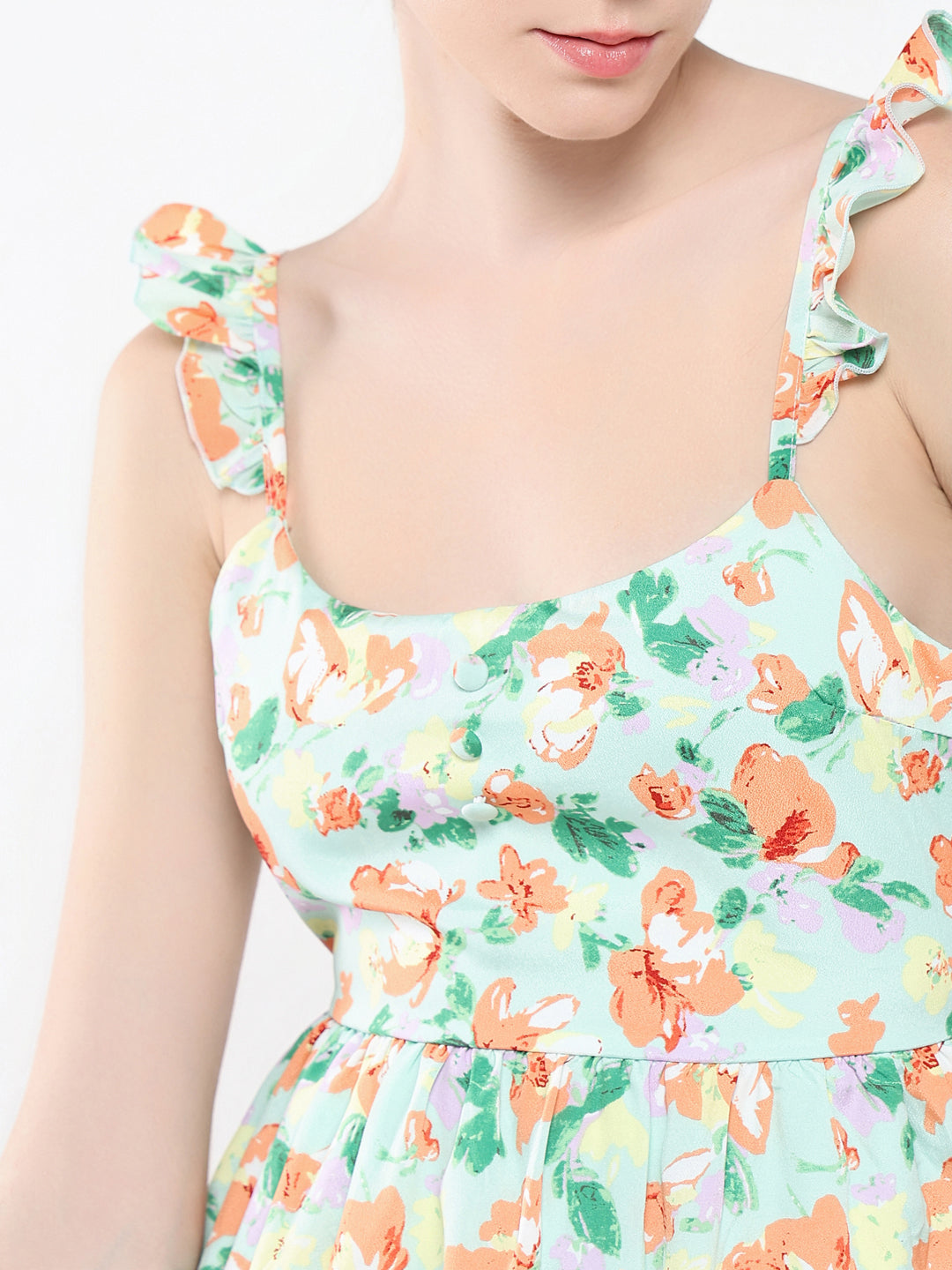 Women's Floral Green Fit and Flare Dress