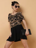 Women's Black Camouflage Printed Cotton A-Line Dress With T-Shirt