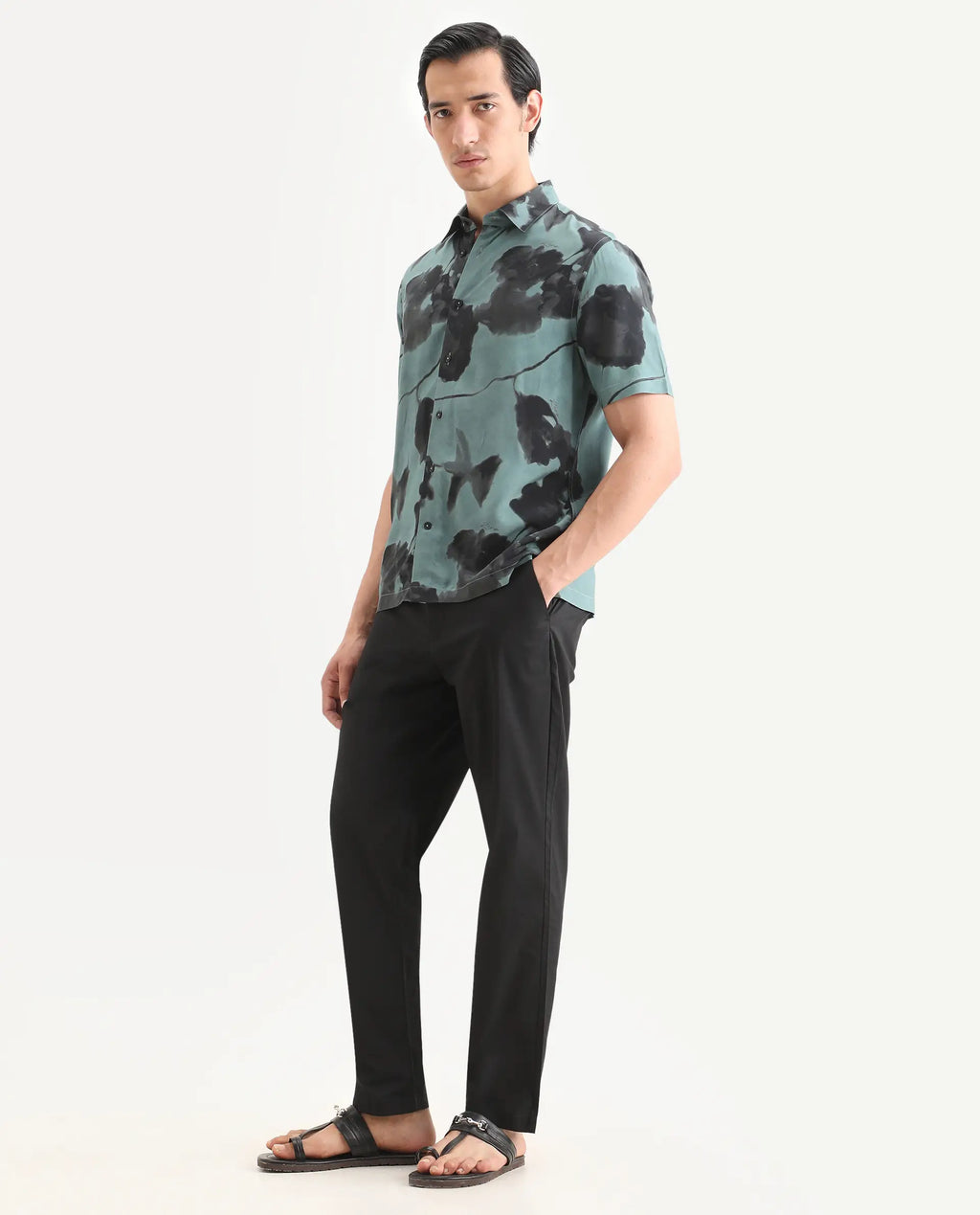 Rare Rabbit Men Bene Black Cotton Blend Fabric Button Closure Straight Fit Plain Trouser
