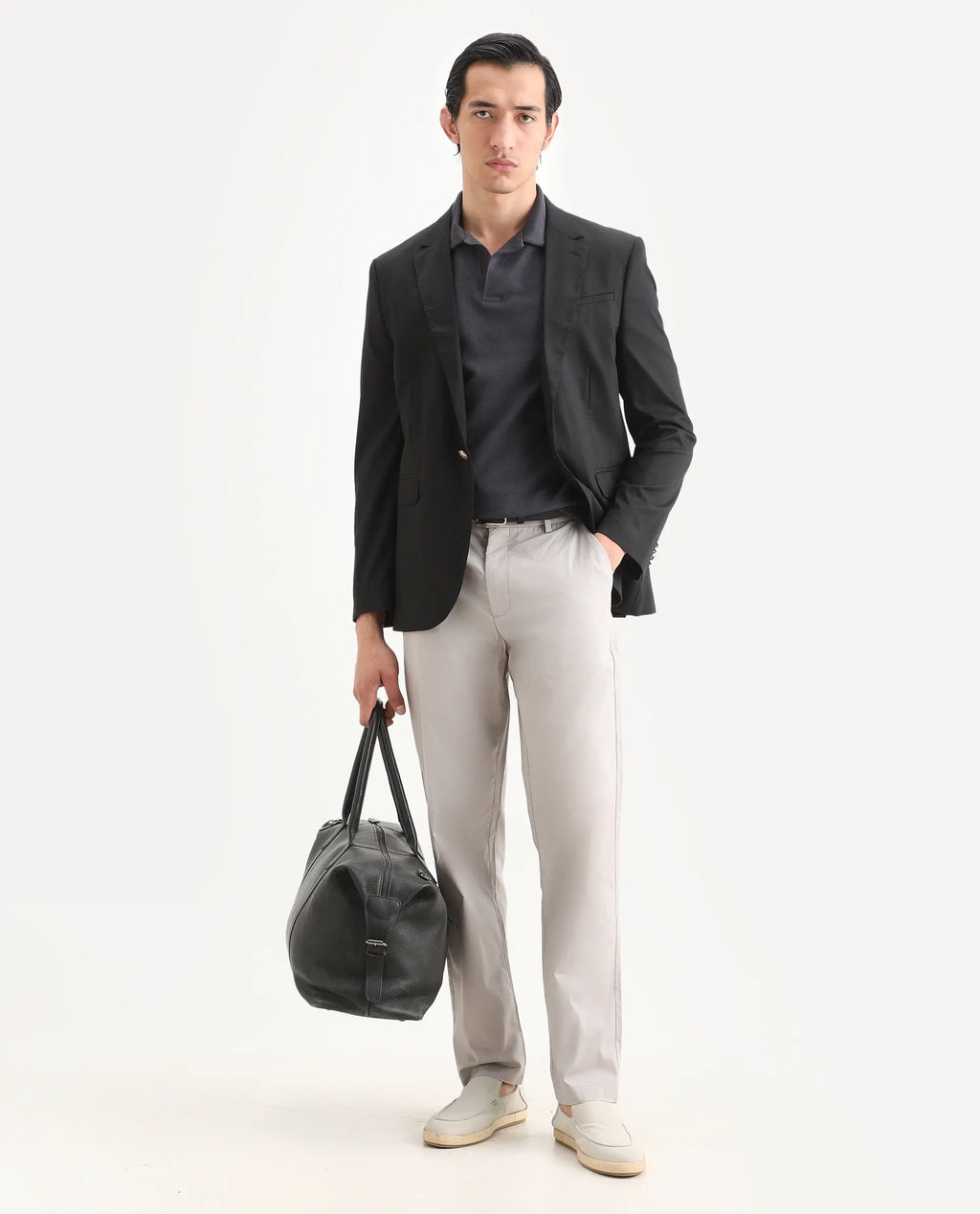 Rare Rabbit Men Bene Light Grey Cotton Blend Fabric Button Closure Straight Fit Plain Trouser