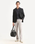 Rare Rabbit Men Bene Light Grey Cotton Blend Fabric Button Closure Straight Fit Plain Trouser