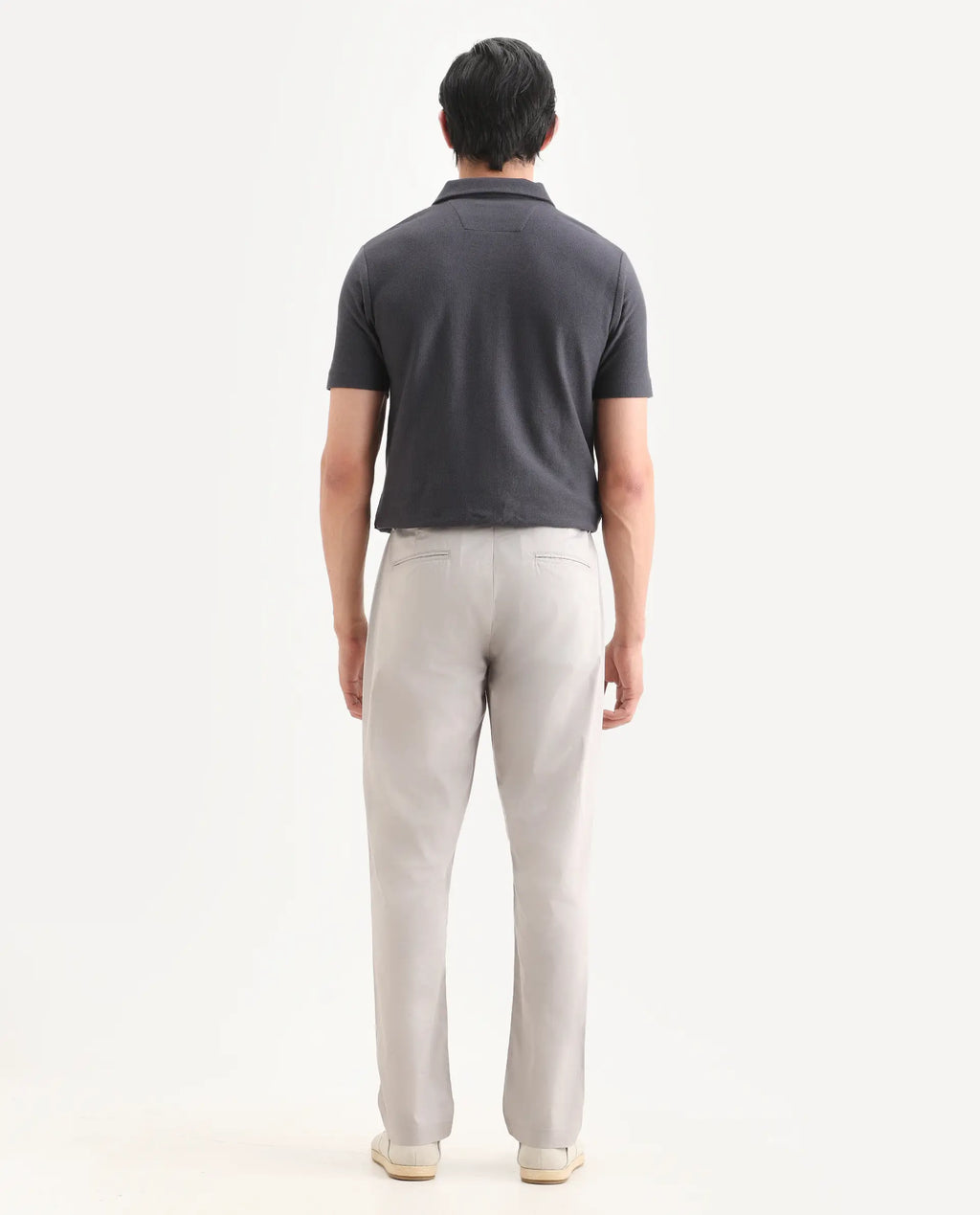 Rare Rabbit Men Bene Light Grey Cotton Blend Fabric Button Closure Straight Fit Plain Trouser