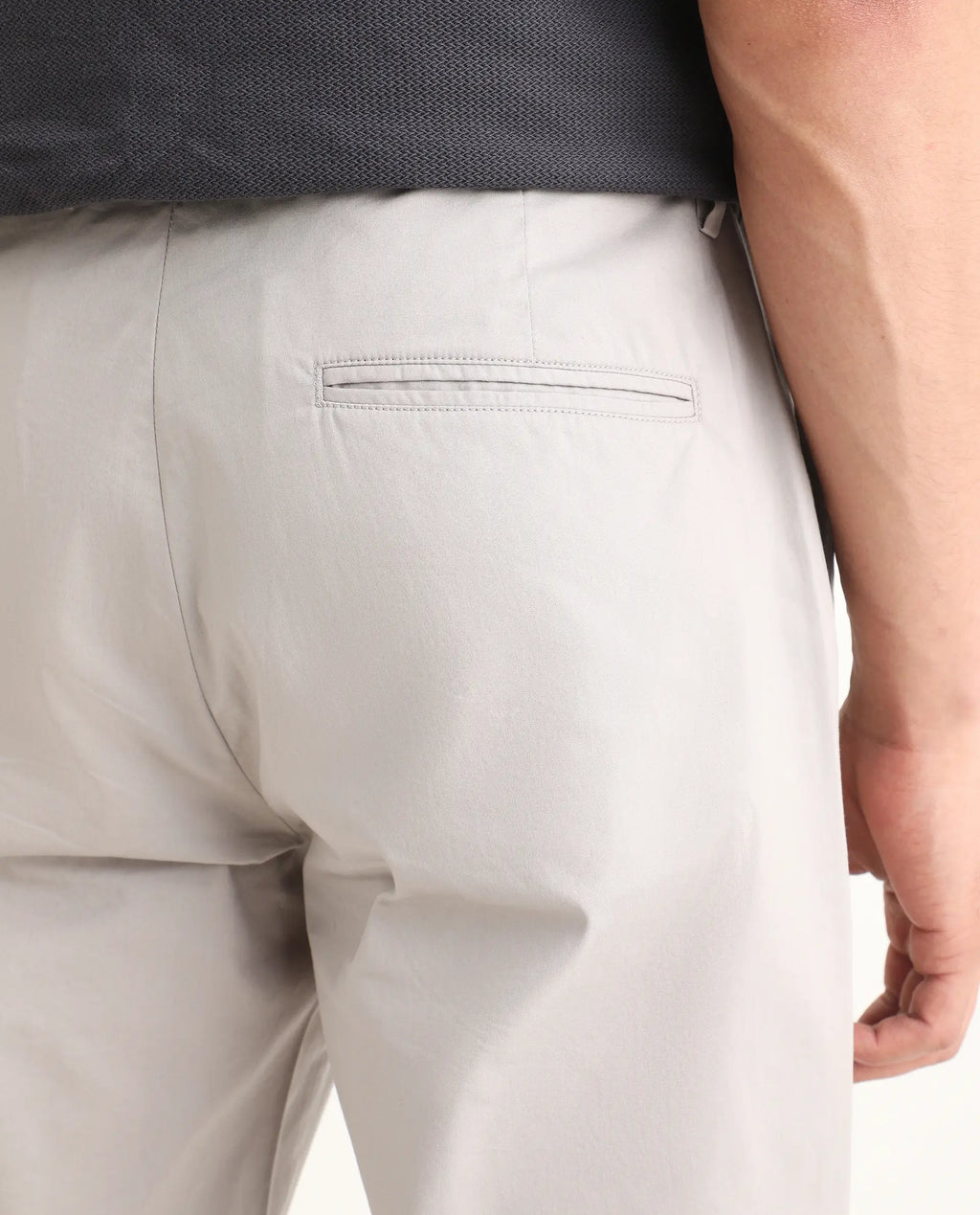 Rare Rabbit Men Bene Light Grey Cotton Blend Fabric Button Closure Straight Fit Plain Trouser
