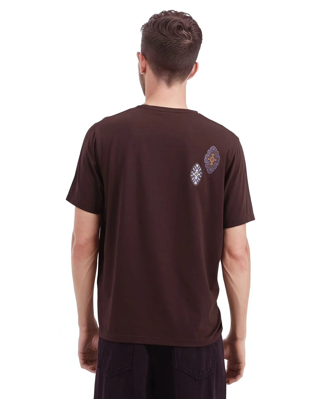 Rare Rabbit Men's Bent Dark Brown Cotton Graphic Print Regular Fit Half Sleeve Crew Neck T-Shirt