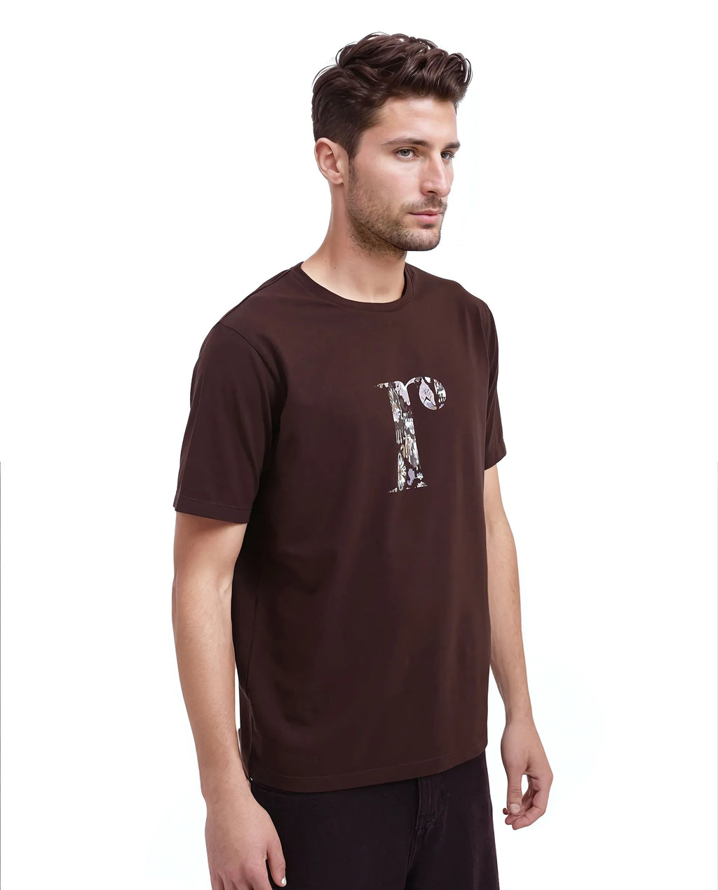 Rare Rabbit Men's Bent Dark Brown Cotton Graphic Print Regular Fit Half Sleeve Crew Neck T-Shirt