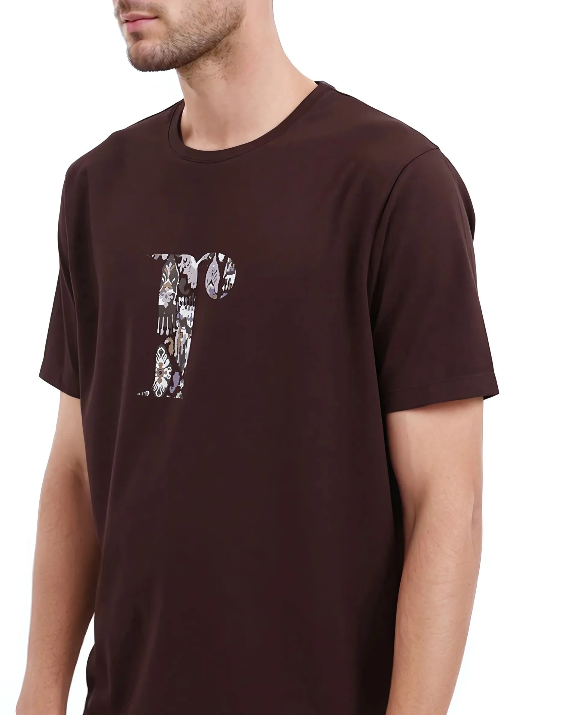 Rare Rabbit Men's Bent Dark Brown Cotton Graphic Print Regular Fit Half Sleeve Crew Neck T-Shirt