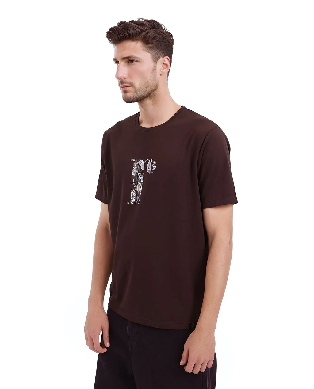 Rare Rabbit Men's Bent Dark Brown Cotton Graphic Print Regular Fit Half Sleeve Crew Neck T-Shirt