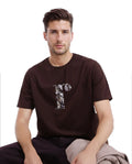 Rare Rabbit Men's Bent Dark Brown Cotton Graphic Print Regular Fit Half Sleeve Crew Neck T-Shirt