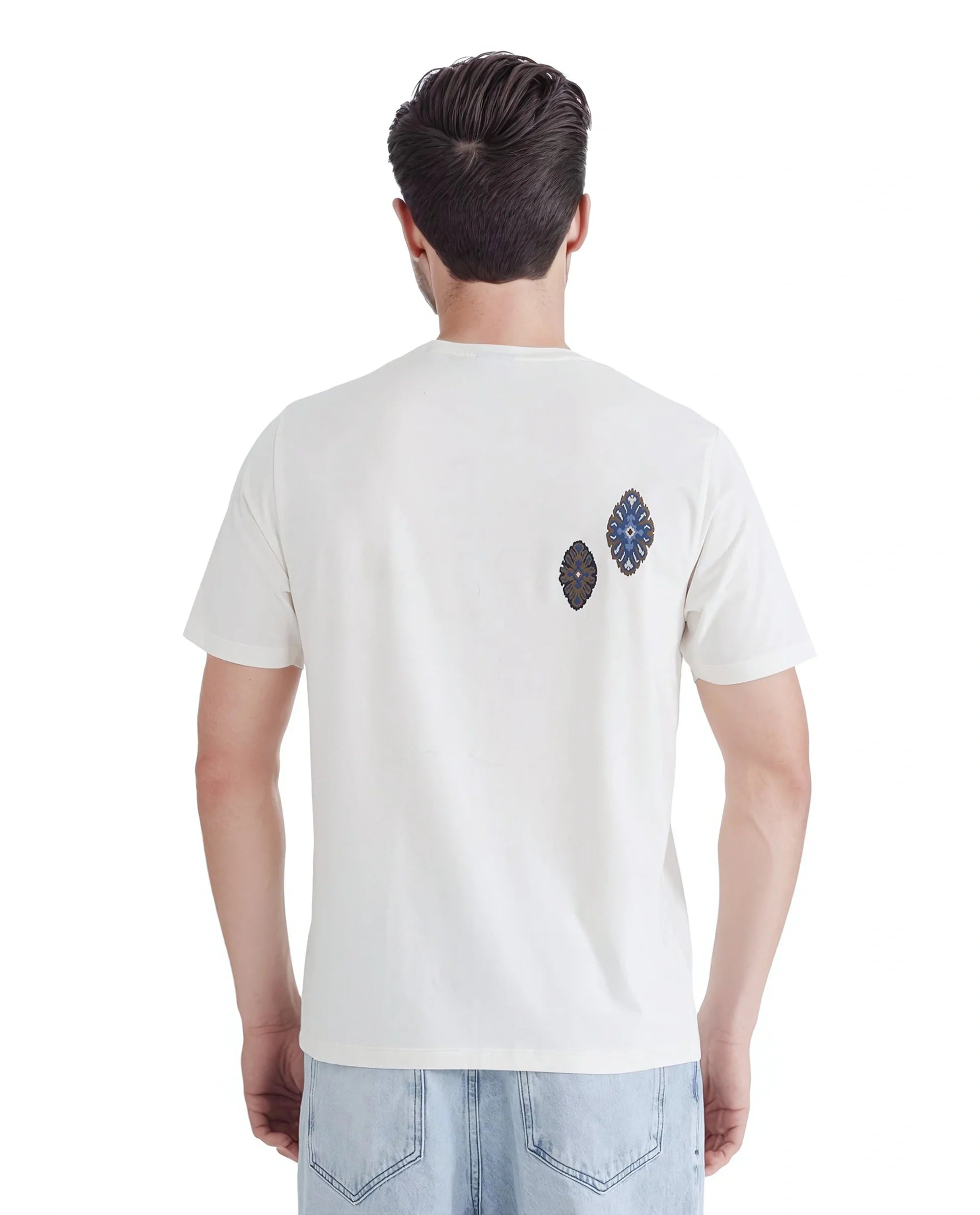 Rare Rabbit Men's Bent Off White Cotton Graphic Print Regular Fit Half Sleeve Crew Neck T-Shirt