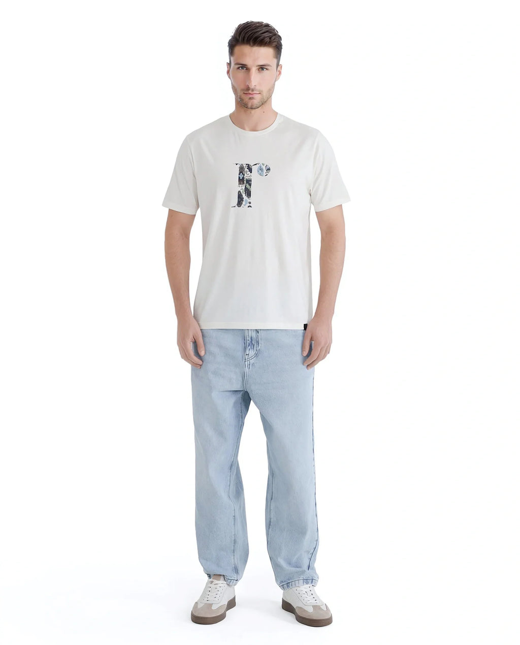 Rare Rabbit Men's Bent Off White Cotton Graphic Print Regular Fit Half Sleeve Crew Neck T-Shirt