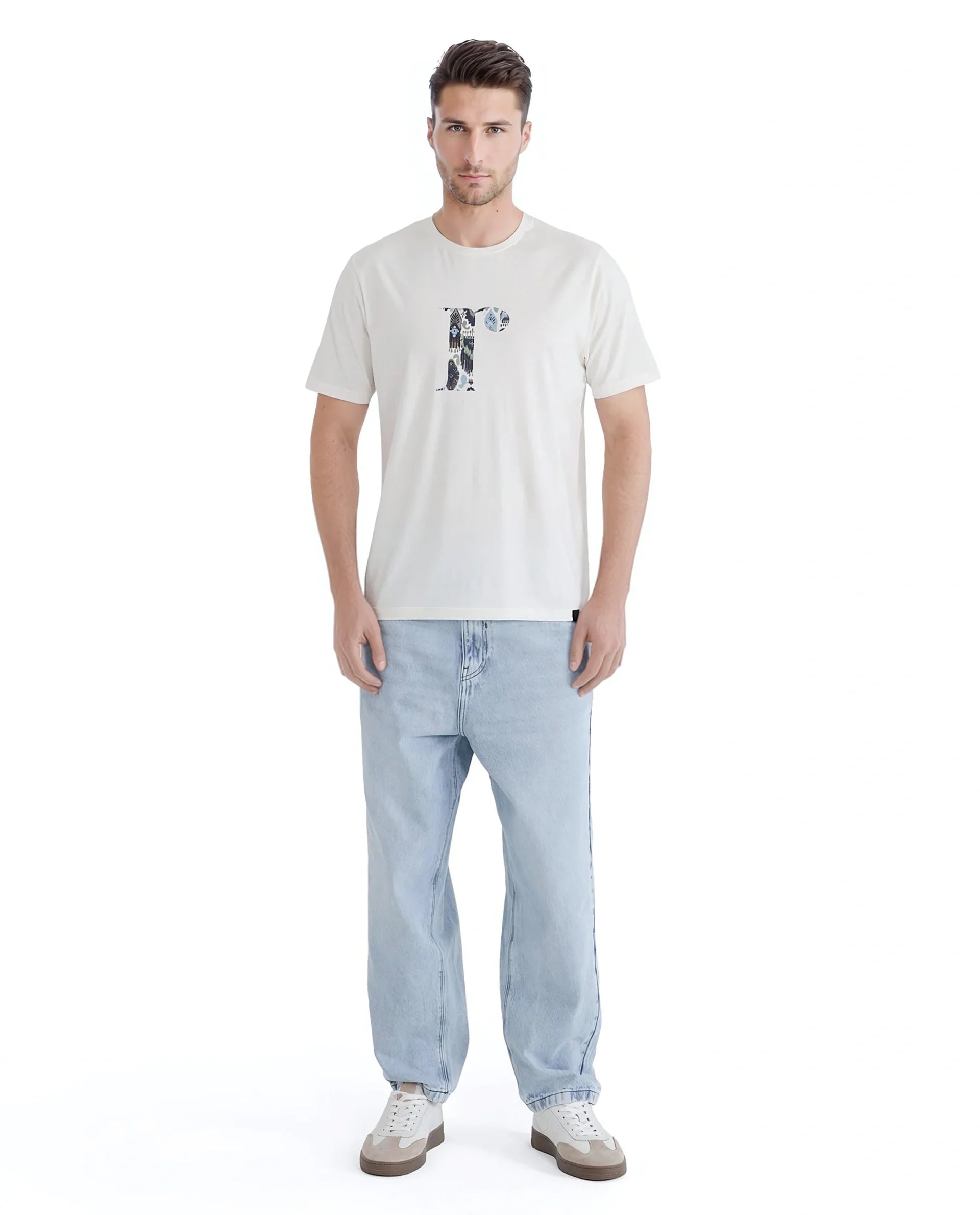 Rare Rabbit Men's Bent Off White Cotton Graphic Print Regular Fit Half Sleeve Crew Neck T-Shirt