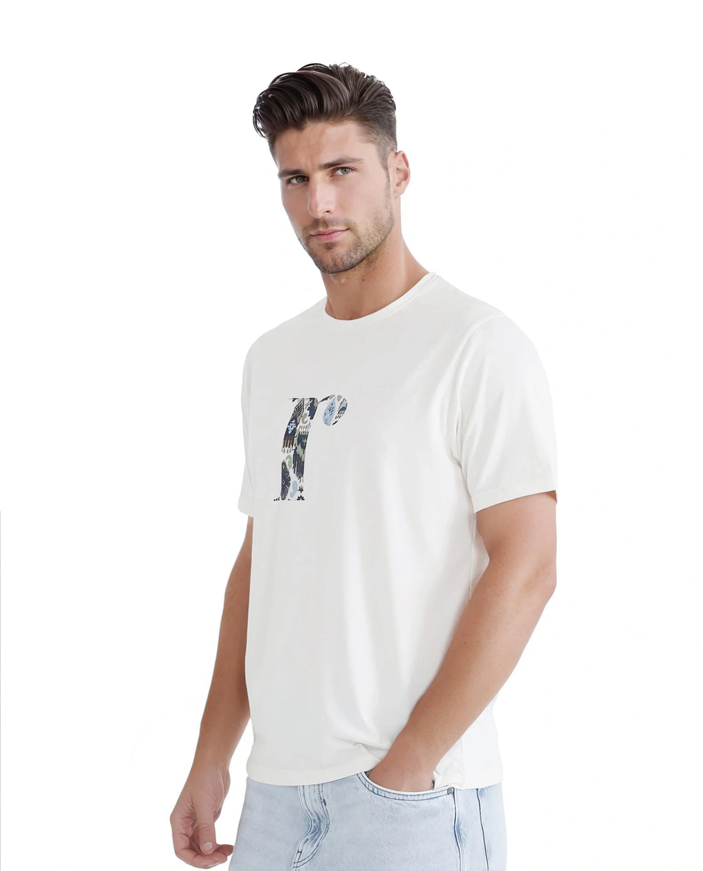 Rare Rabbit Men's Bent Off White Cotton Graphic Print Regular Fit Half Sleeve Crew Neck T-Shirt