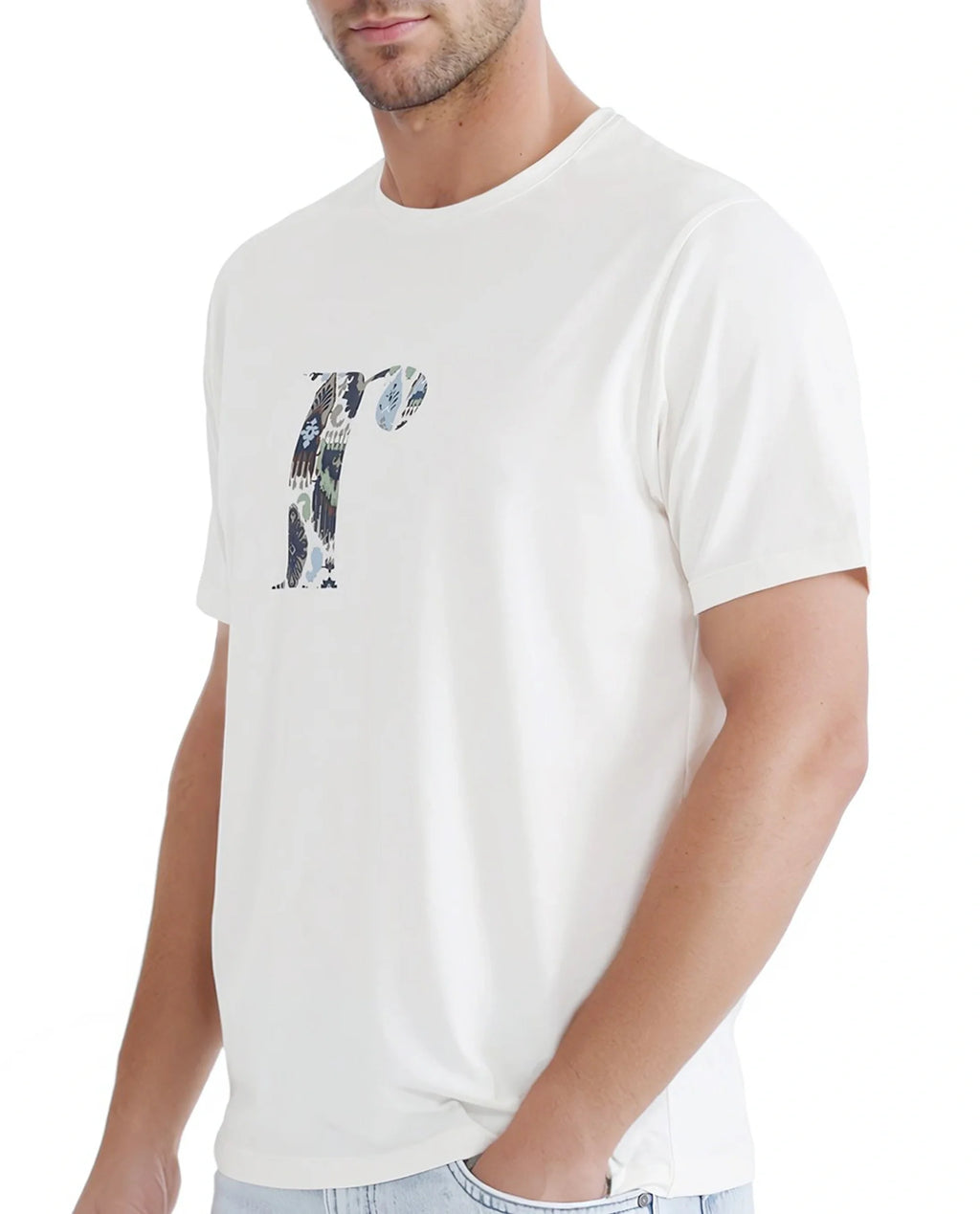 Rare Rabbit Men's Bent Off White Cotton Graphic Print Regular Fit Half Sleeve Crew Neck T-Shirt