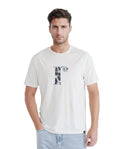 Rare Rabbit Men's Bent Off White Cotton Graphic Print Regular Fit Half Sleeve Crew Neck T-Shirt