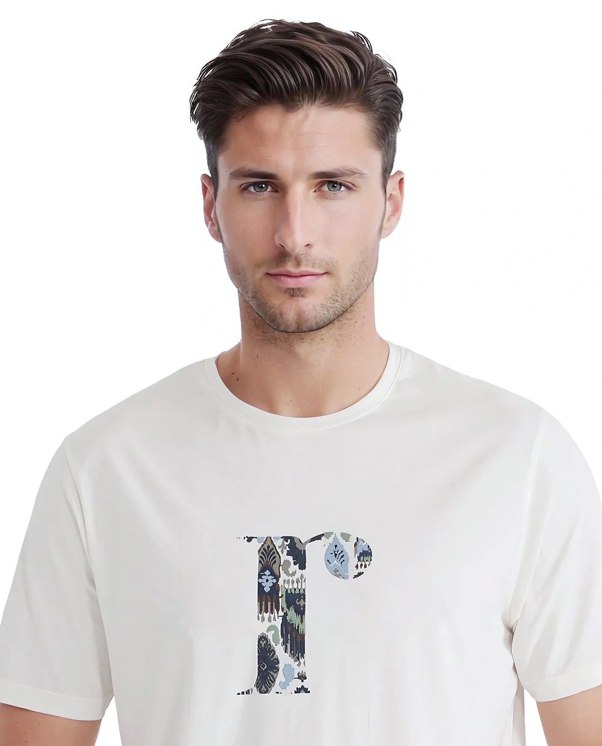 Rare Rabbit Men's Bent Off White Cotton Graphic Print Regular Fit Half Sleeve Crew Neck T-Shirt