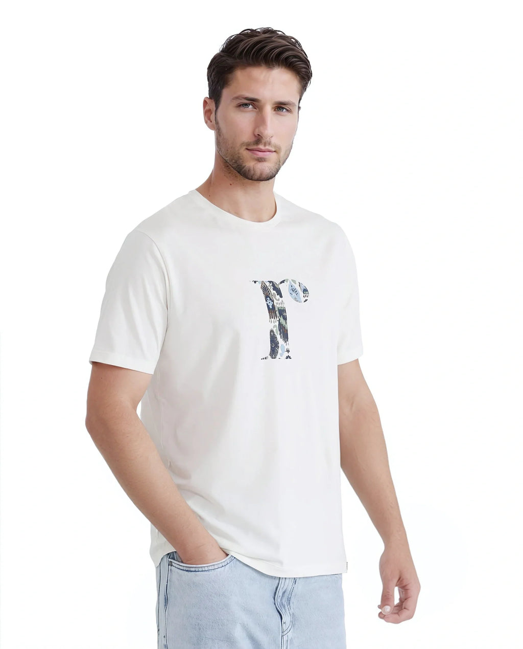 Rare Rabbit Men's Bent Off White Cotton Graphic Print Regular Fit Half Sleeve Crew Neck T-Shirt