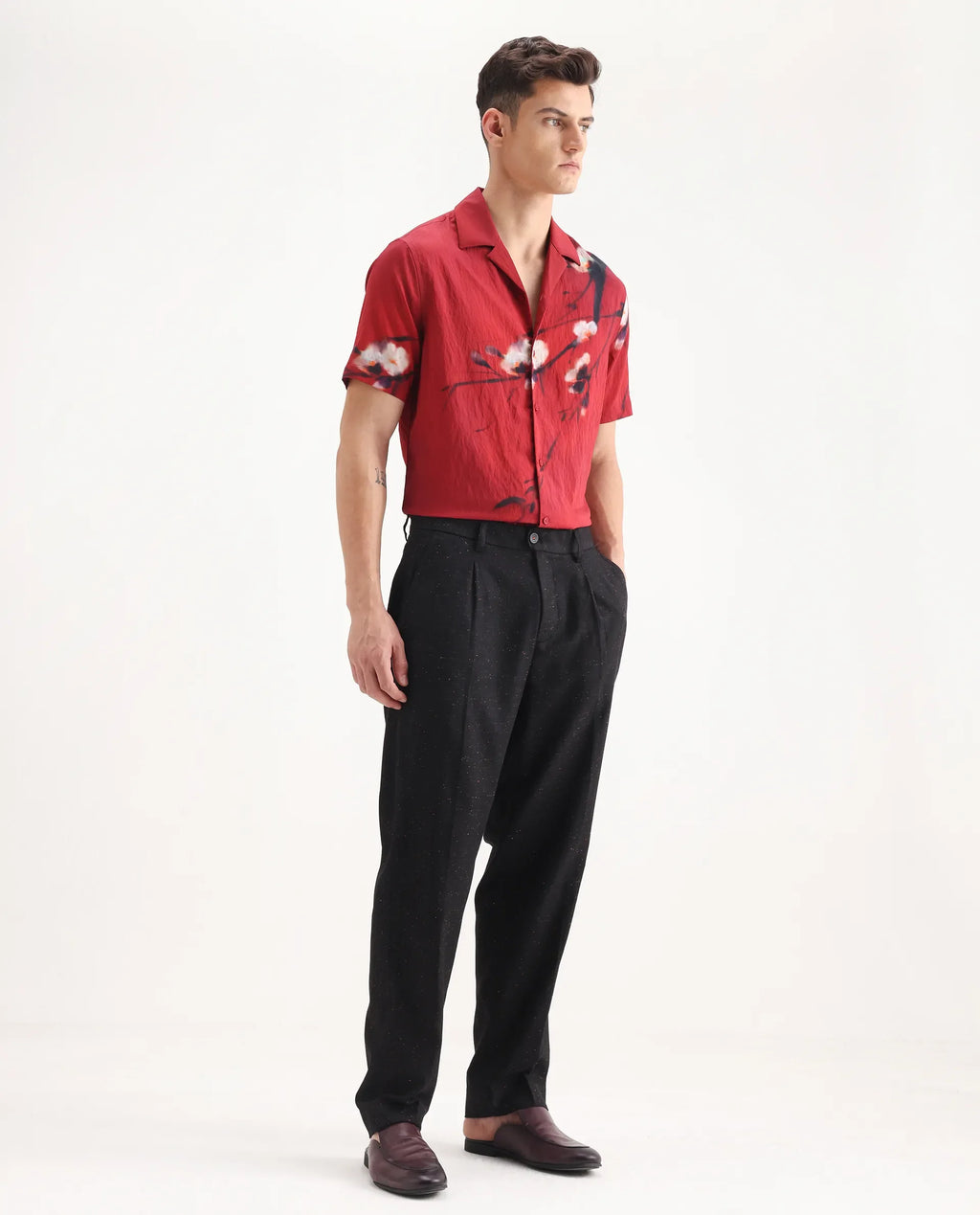 Rare Rabbit Men's Biot Black Cotton Blend Plain Relaxed Fit Trouser