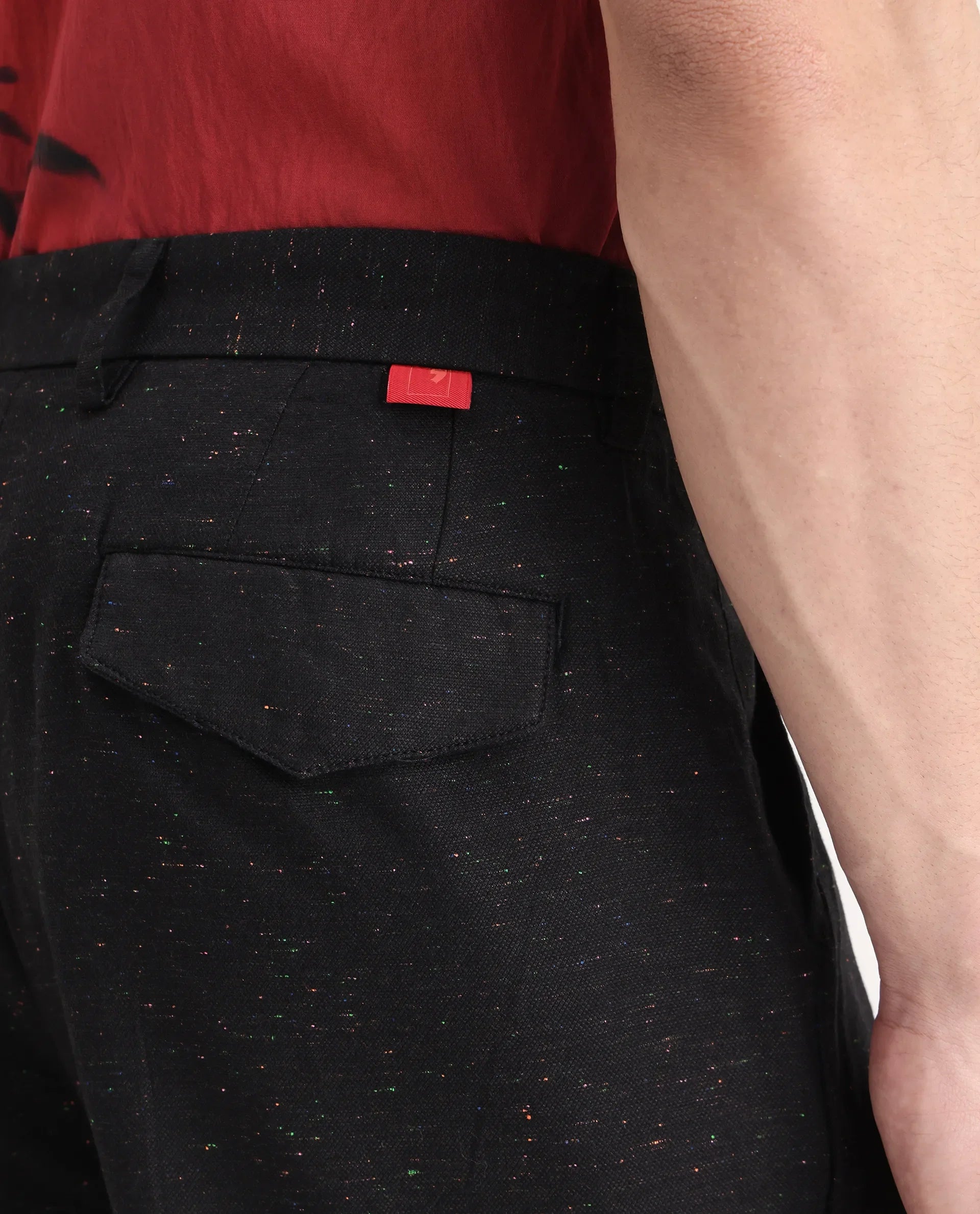 Rare Rabbit Men's Biot Black Cotton Blend Plain Relaxed Fit Trouser