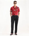 Rare Rabbit Men's Biot Black Cotton Blend Plain Relaxed Fit Trouser