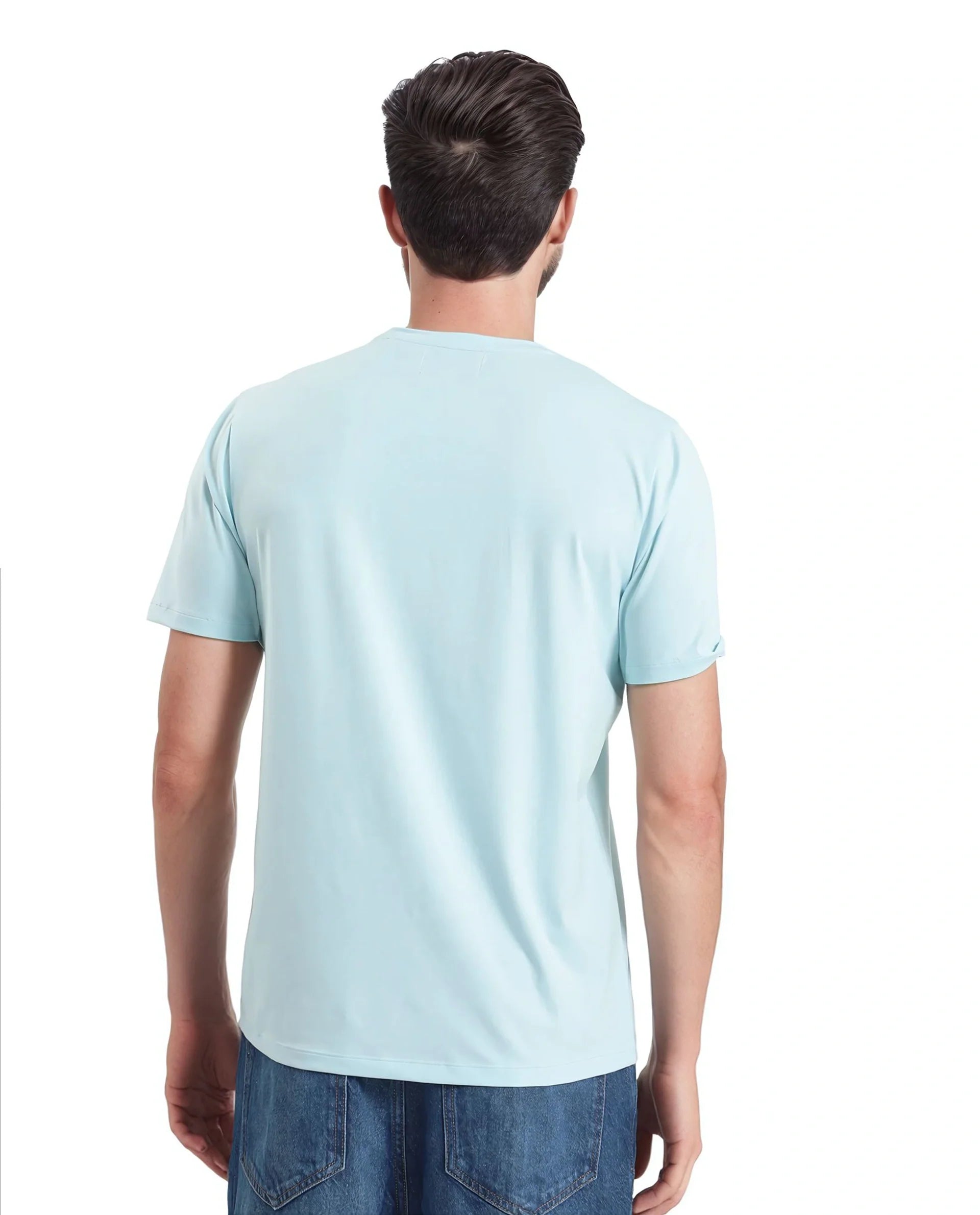 Rare Rabbit Men's Brax Light Blue Cotton Graphic Print Regular Fit Half Sleeve Crew Neck T-Shirt