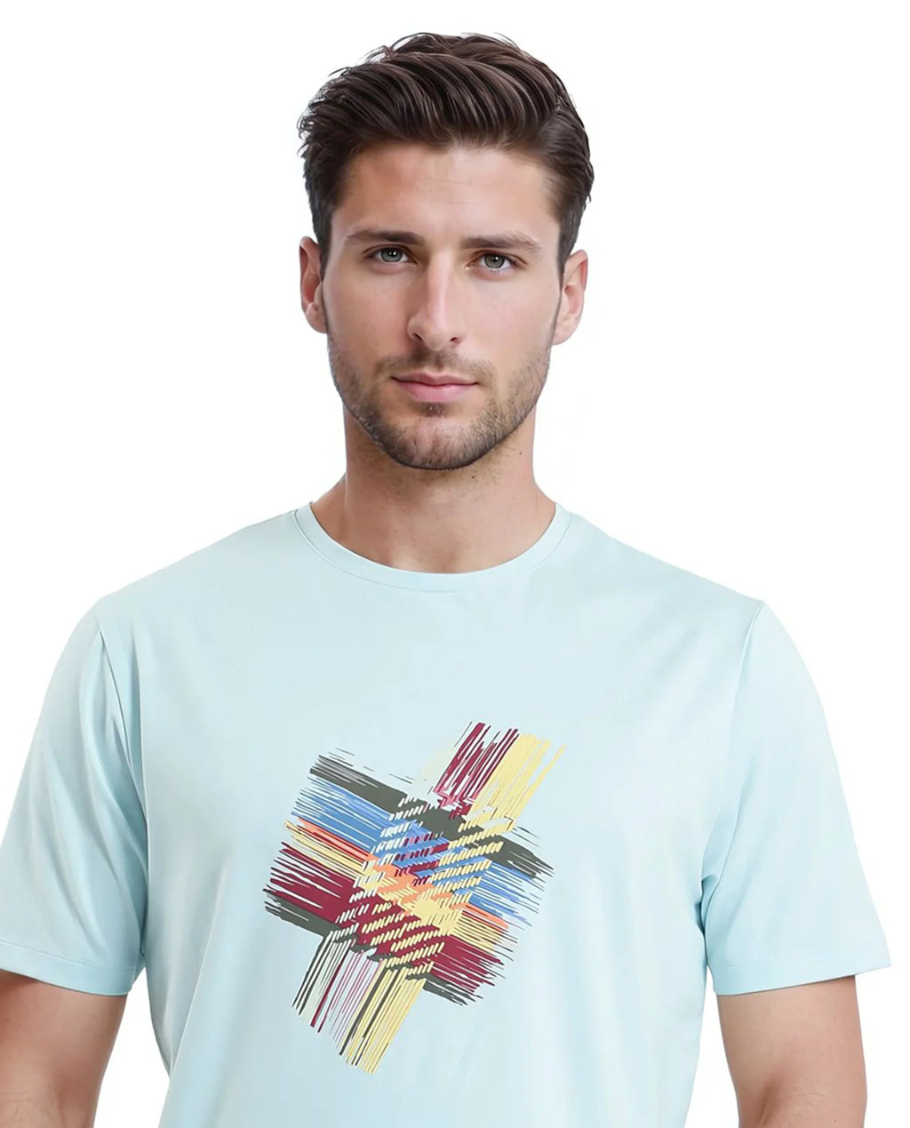 Rare Rabbit Men's Brax Light Blue Cotton Graphic Print Regular Fit Half Sleeve Crew Neck T-Shirt