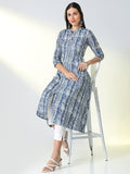 Women's Blue Striped A Line Kurta