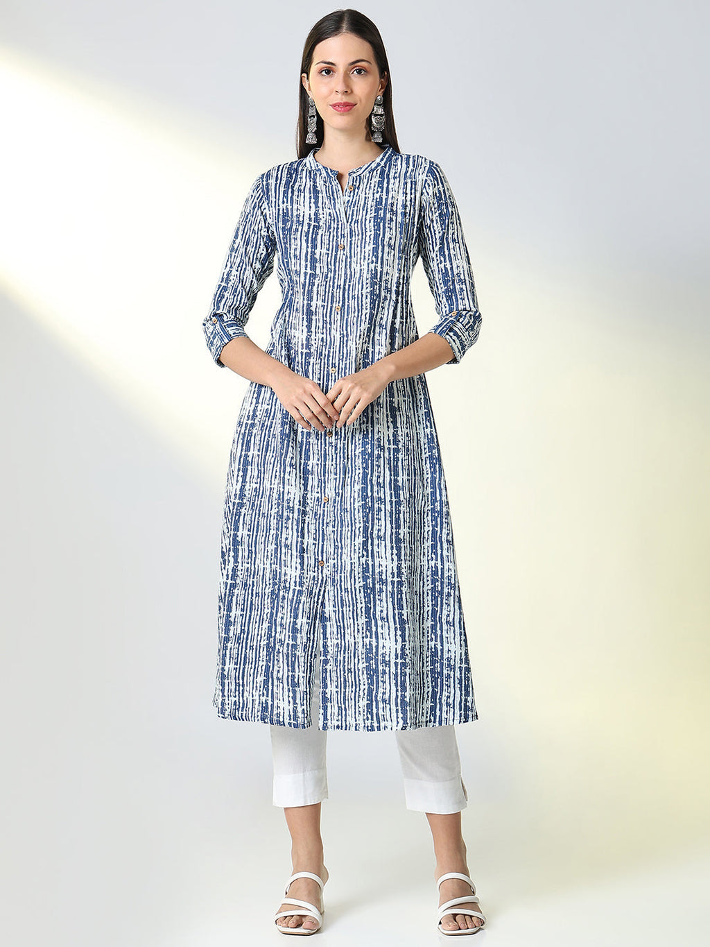 Women's Blue Striped A Line Kurta