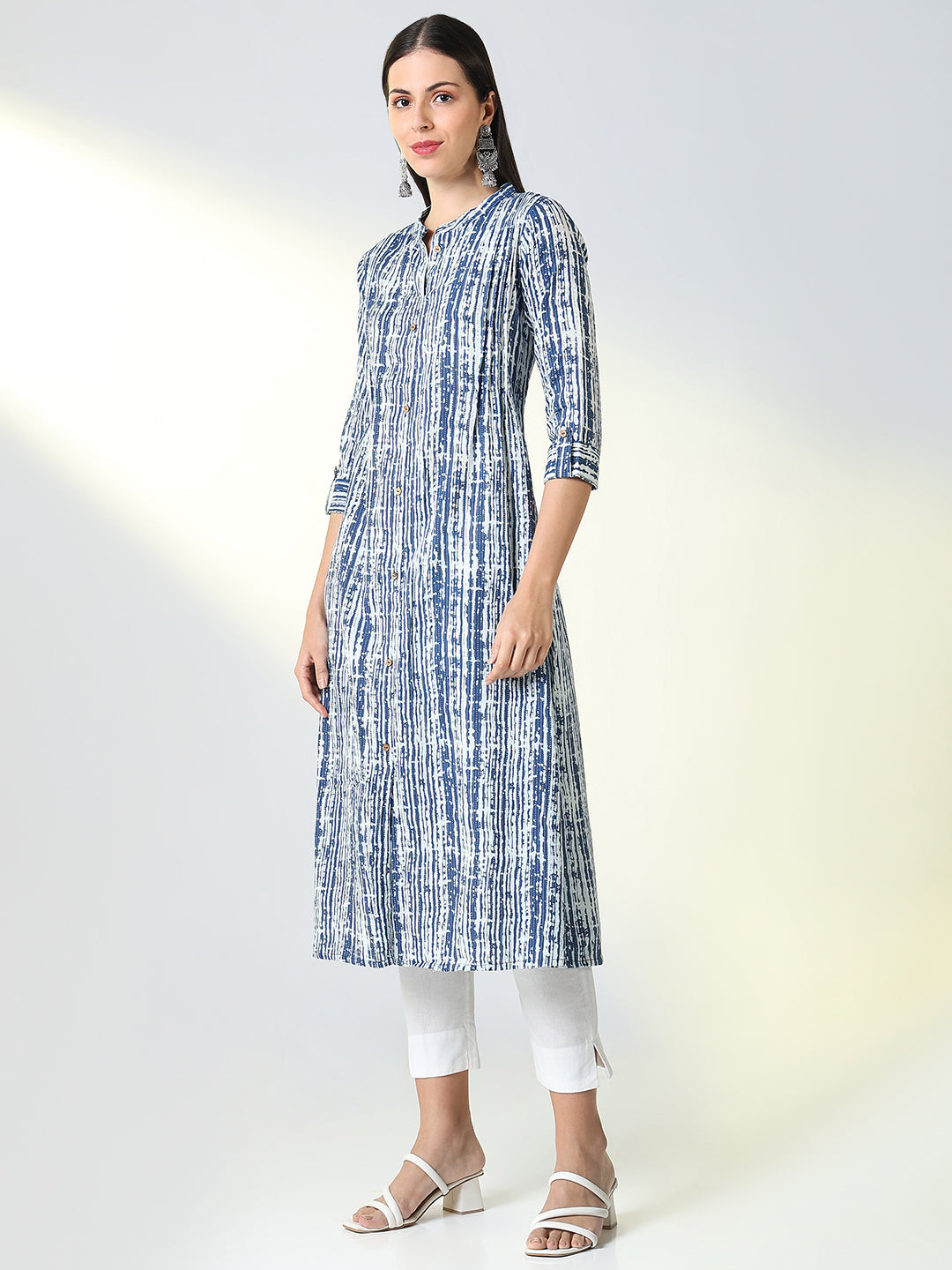 Women's Blue Striped A Line Kurta