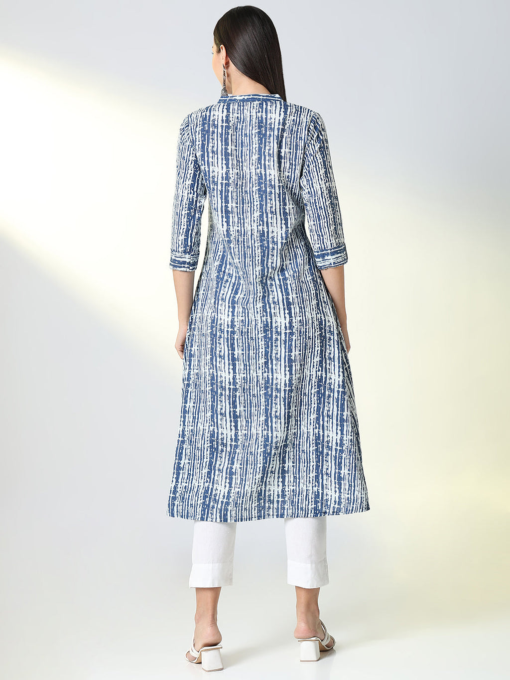 Women's Blue Striped A Line Kurta