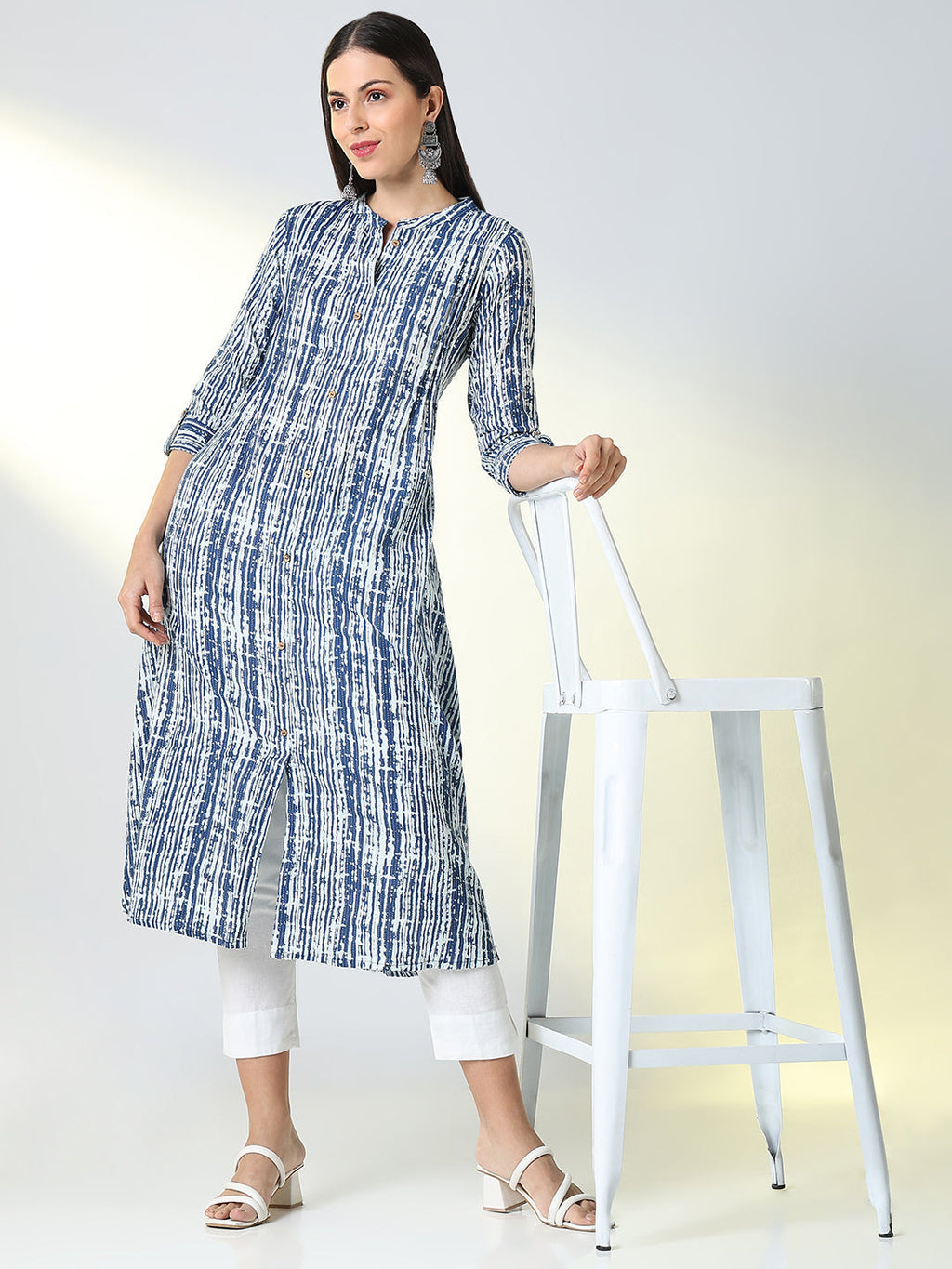 Women's Blue Striped A Line Kurta