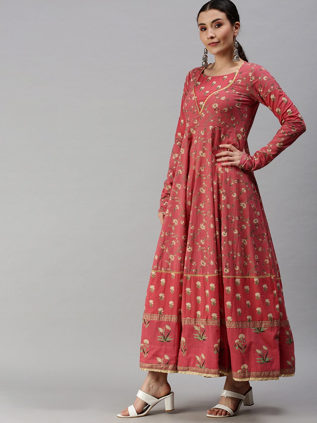 Women's Printed Pink Anarkali Kurta