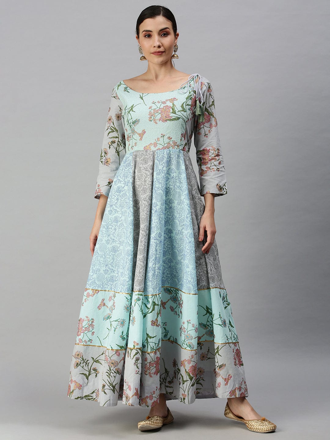 Women's Printed Blue Anarkali Kurta