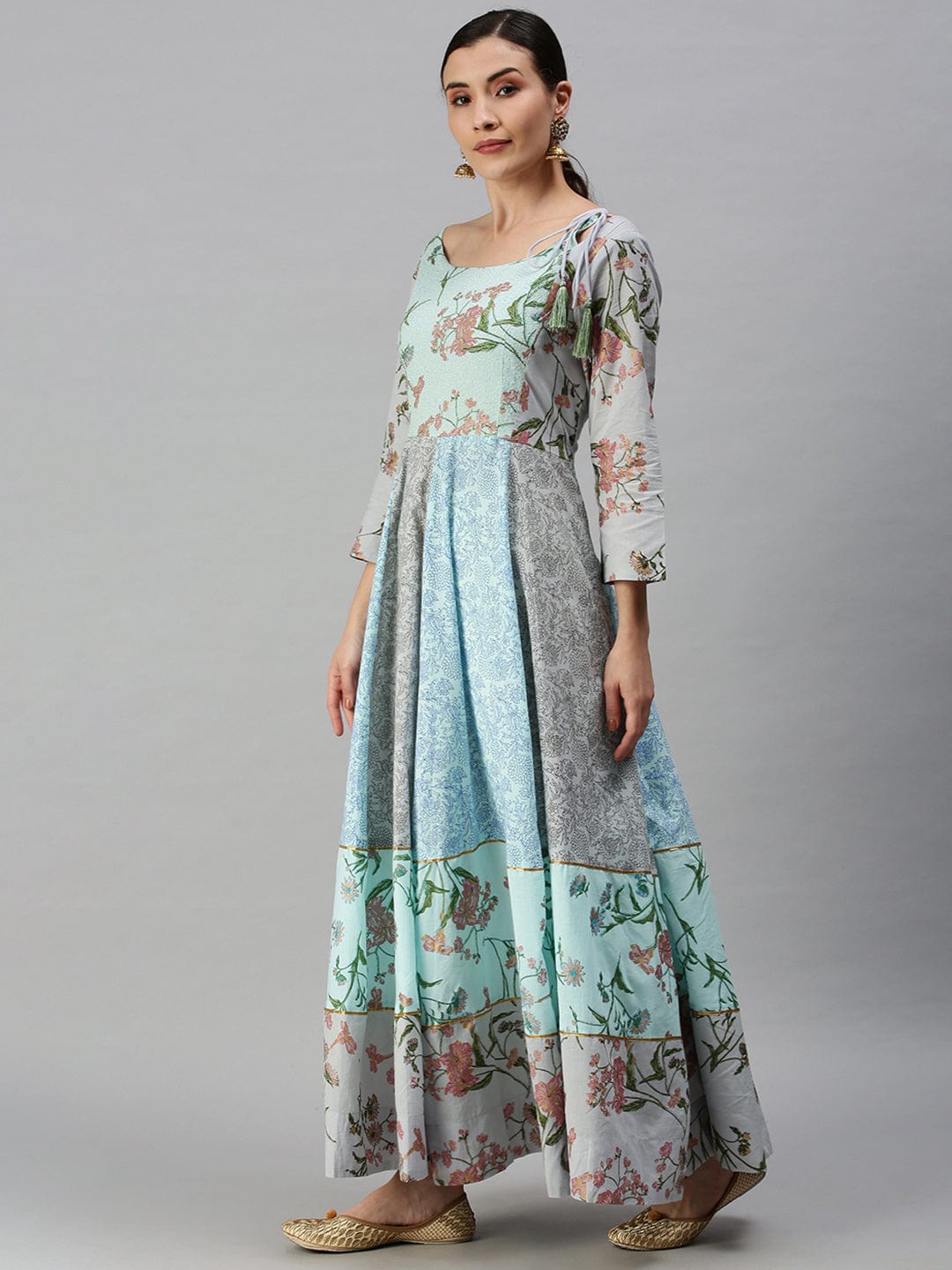 Women's Printed Blue Anarkali Kurta