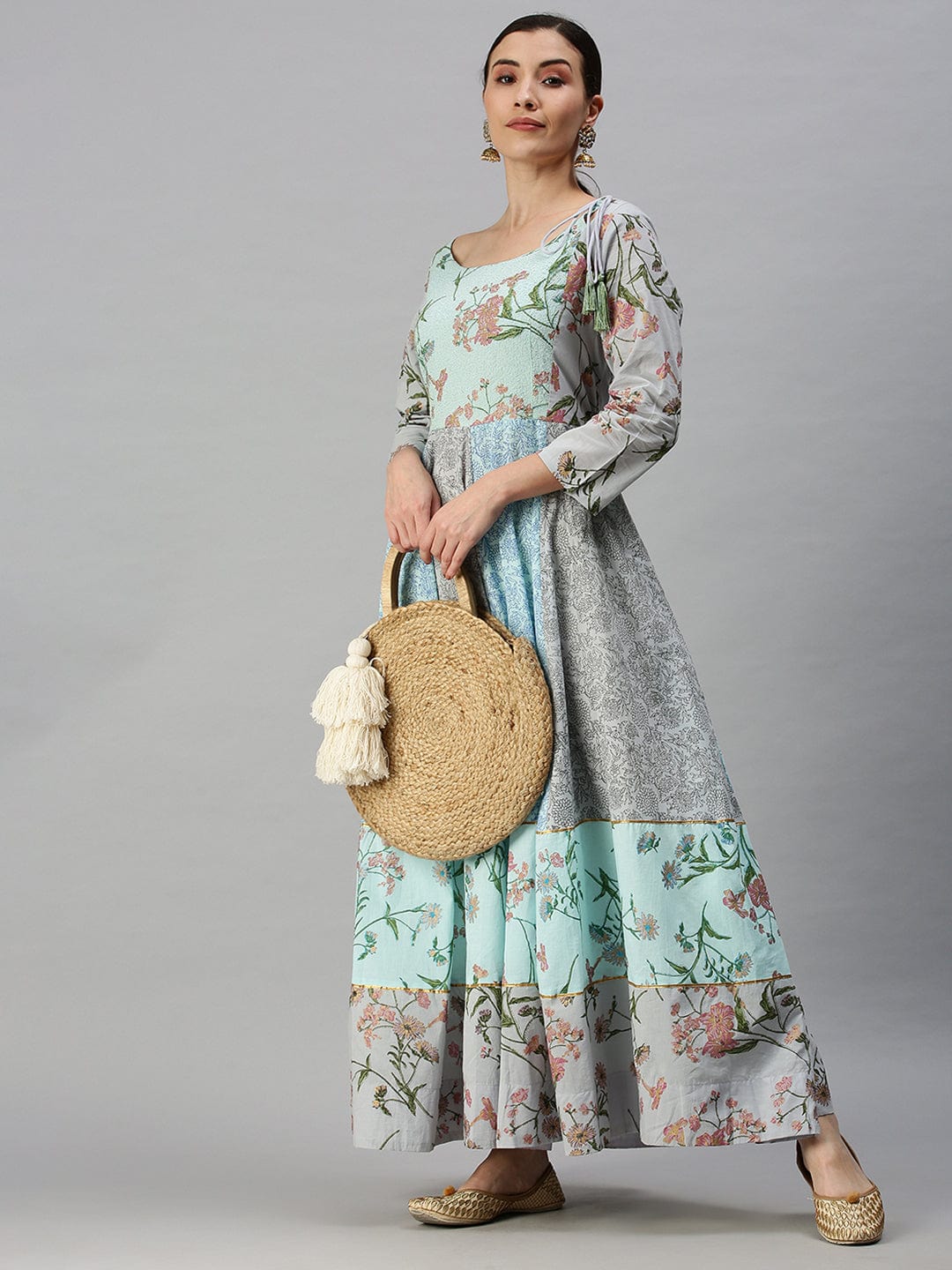 Women's Printed Blue Anarkali Kurta