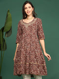 Women's Maroon Ethnic Printed A-Line Kurta