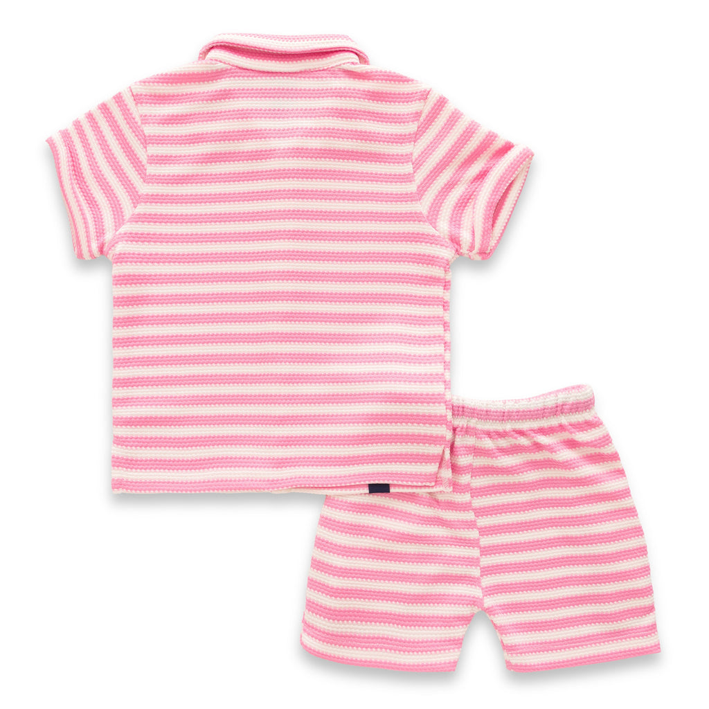 Pink Stripes Designed Boys Shirt & Shorts Set