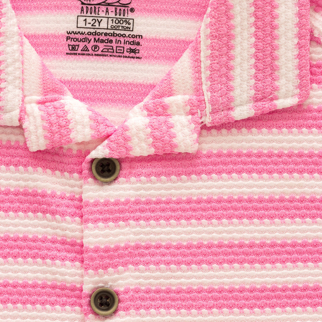 Pink Stripes Designed Boys Shirt & Shorts Set