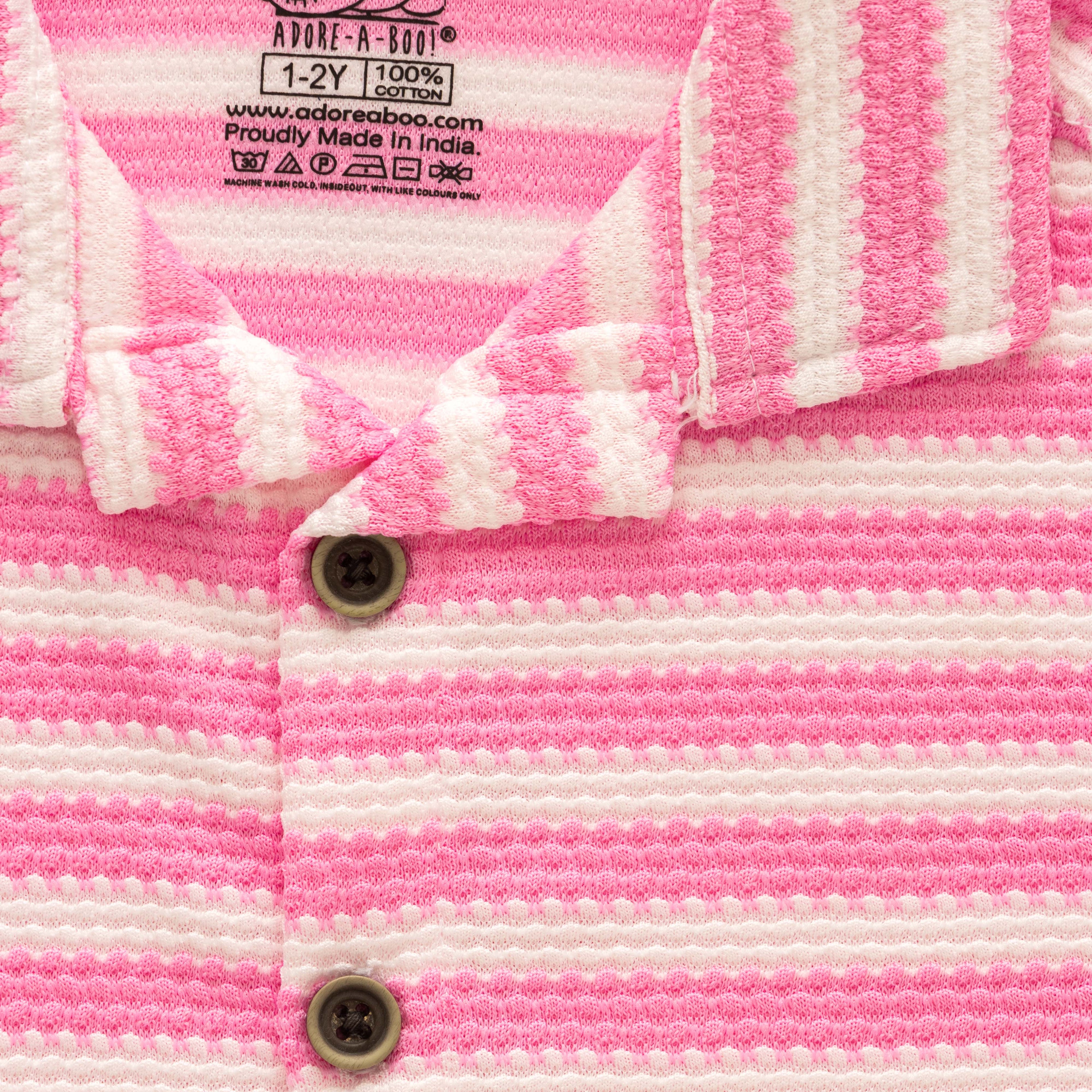 Pink Stripes Designed Boys Shirt & Shorts Set