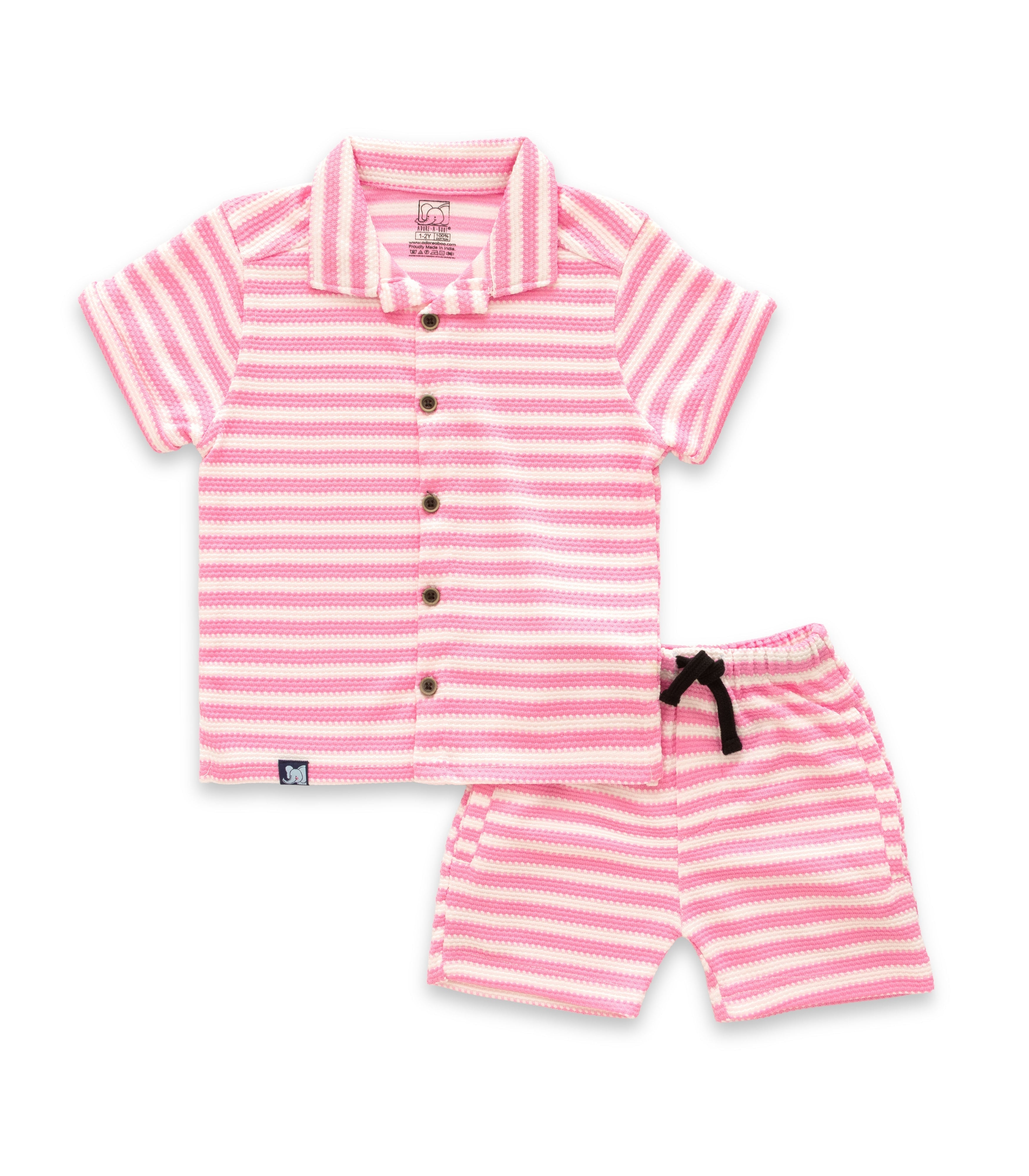 Pink Stripes Designed Boys Shirt & Shorts Set