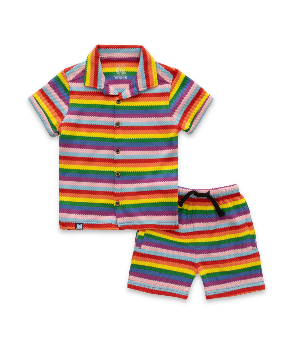 Cute Rainbow Stripes Boys Shirt & Shorts Set