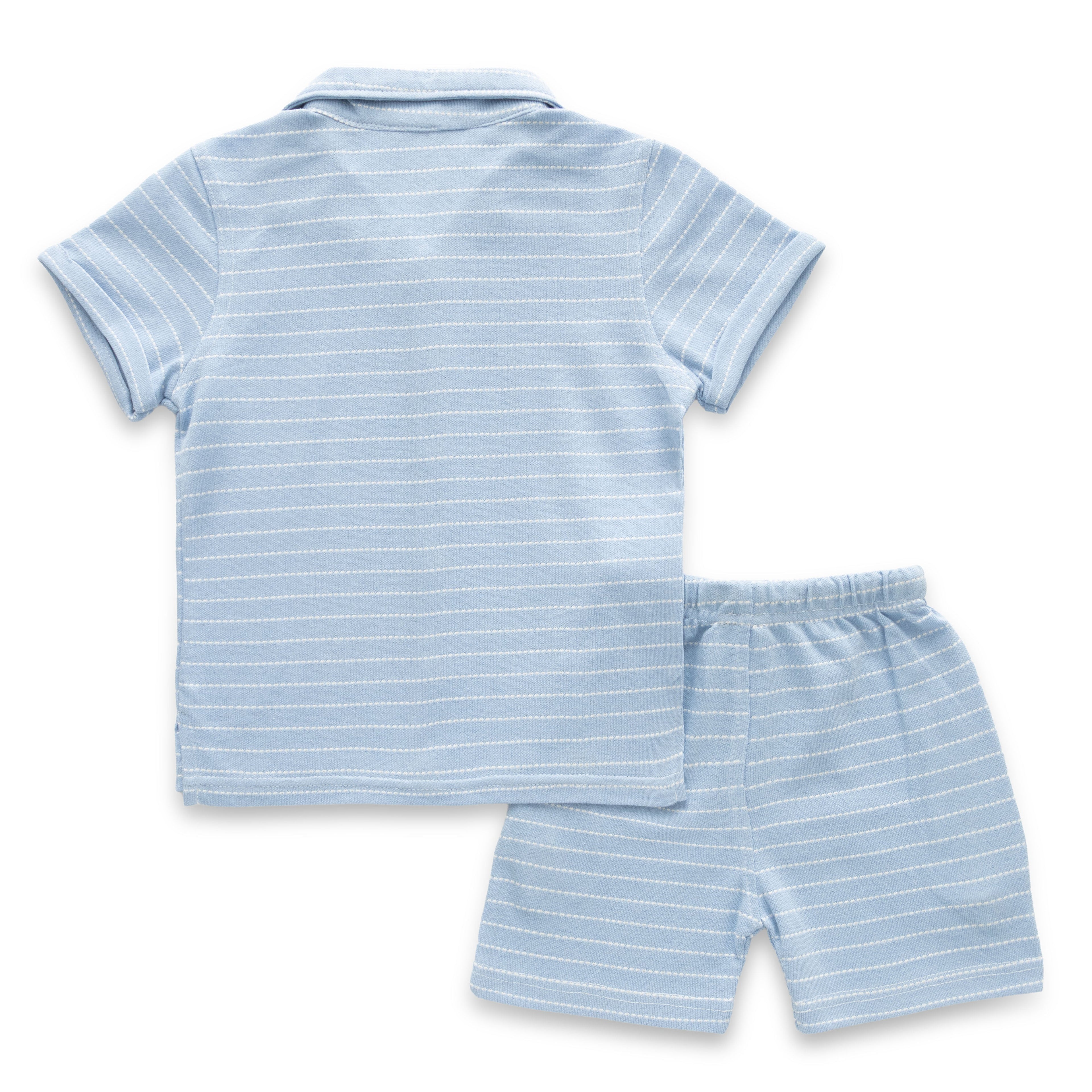 Blue With White Stripes Boys Shirt & Shorts Set