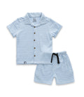 Blue With White Stripes Boys Shirt & Shorts Set