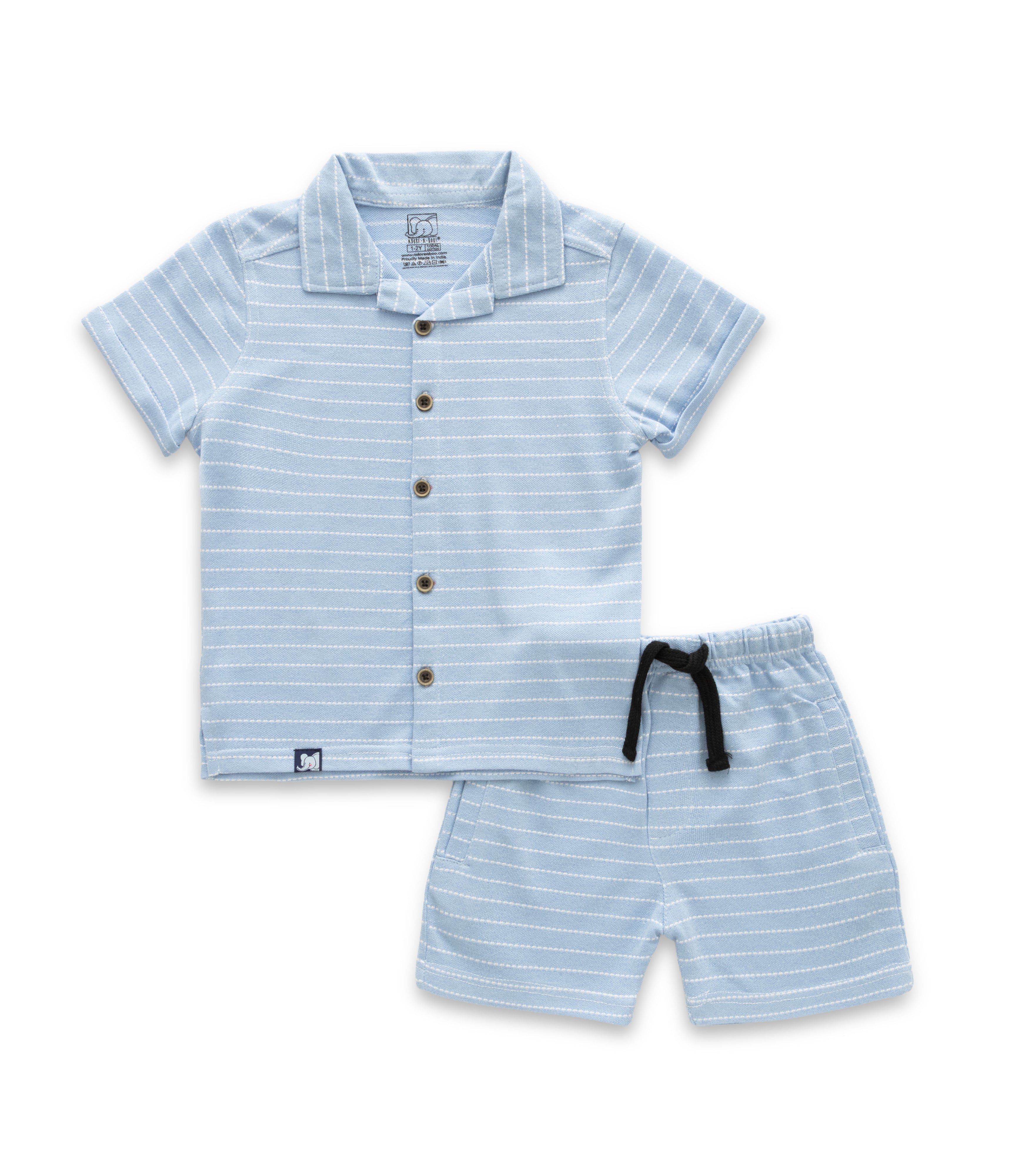 Blue With White Stripes Boys Shirt & Shorts Set