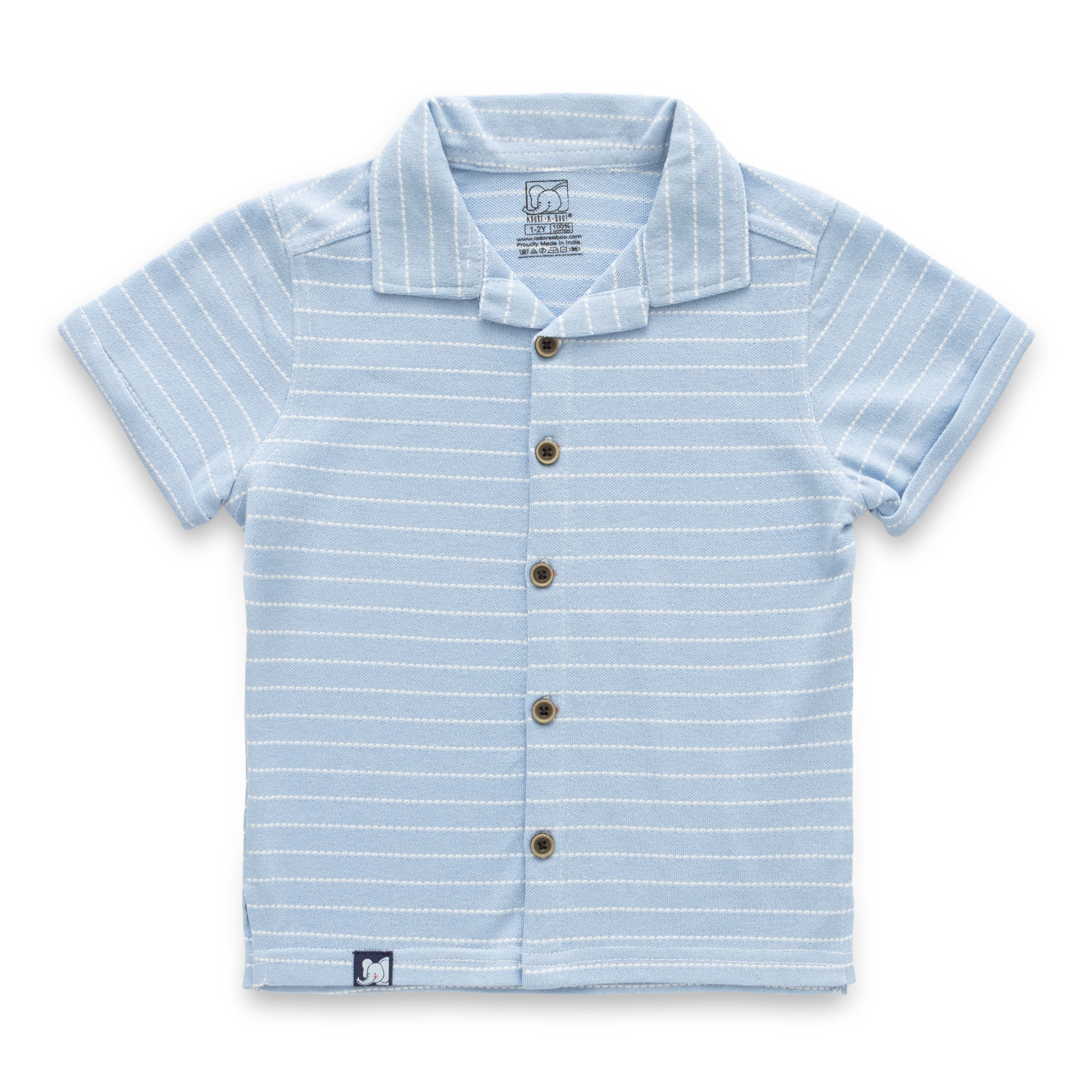 Blue With White Stripes Boys Shirt & Shorts Set