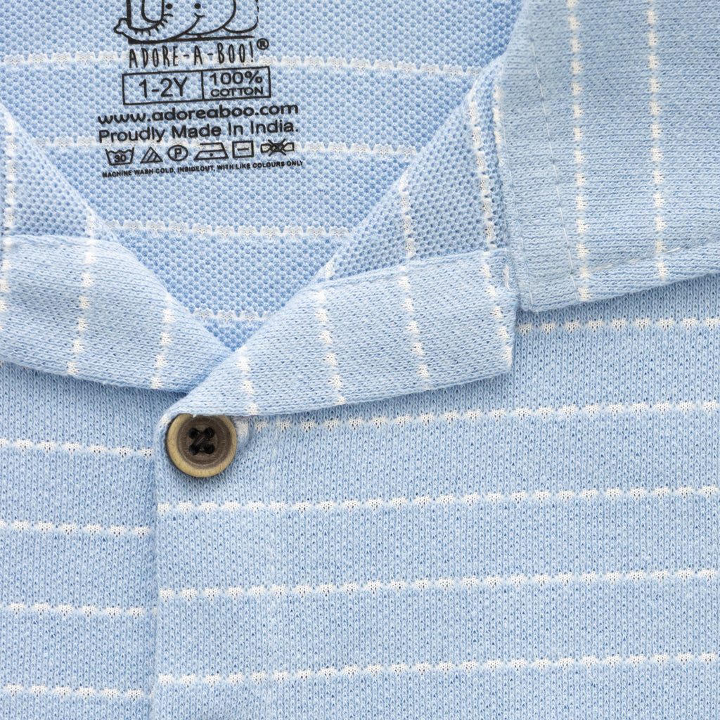 Blue With White Stripes Boys Shirt & Shorts Set